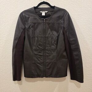 Nygard Collection Brown Leather Whipstitch Jacket Mixed Media Knit Back Adult M